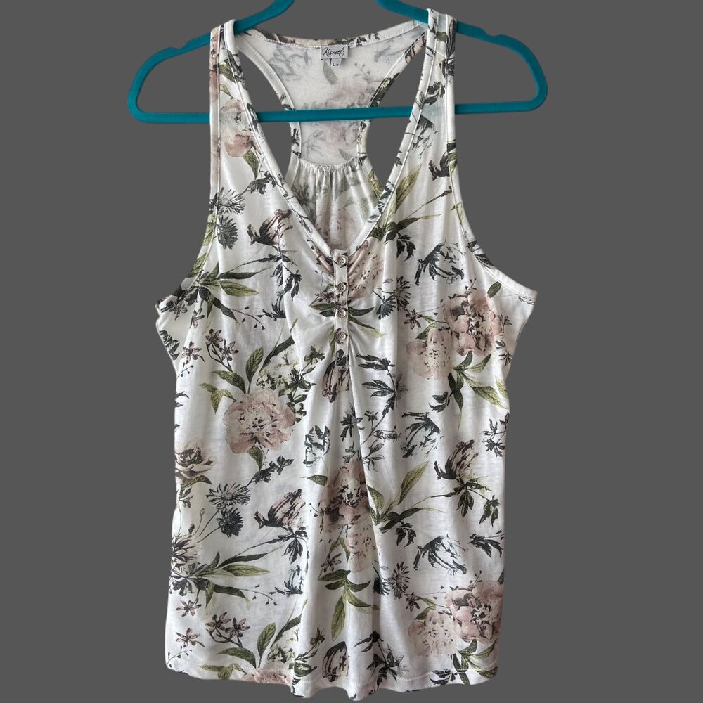 Bootlegger Women's Kismet White Floral Racerback Tank Top Size Large